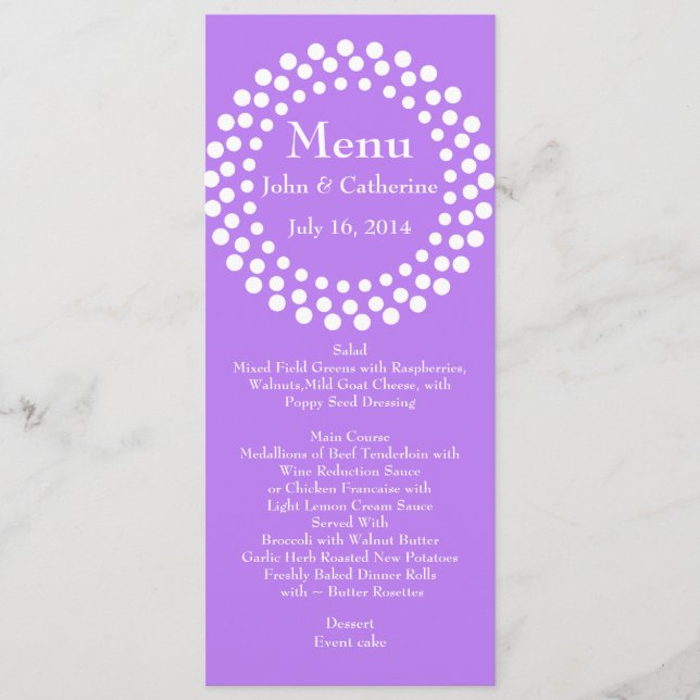 Snyggt Modern Violet Bröllop Bord Menu Meny (Framsida)