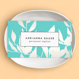 Snyggt Modern White och Turquise Löv Mönster Visitkort