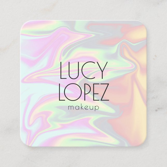 Snyggt - modernt elegant-chick - holografisk makeu fyrkantigt visitkort (Framsida)