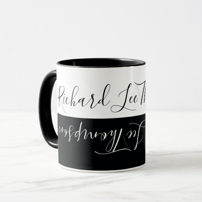 snyggt modernt svart vitt handskrivet elegant mugg (Framsida vänster)