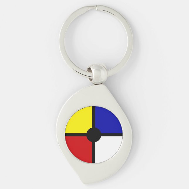 Snyggt Mondrian Inspired Art & Basic Färg Swirl Silverfärgad Nyckelring (Framsidan)