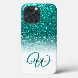 Snyggt monogram aqua glitter namn vit