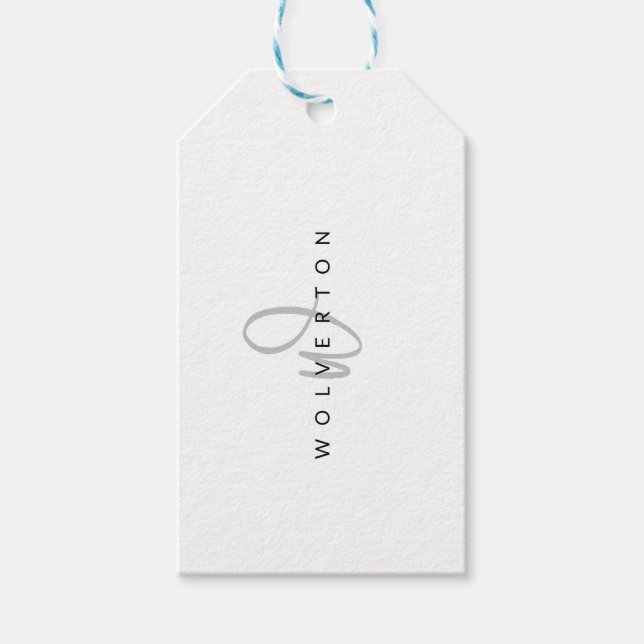 Snyggt Monogram Black White-Elegant, skript Namn Presentetikett (Framsidan)