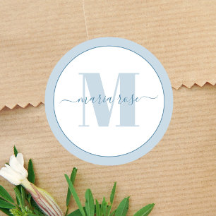 Snyggt Monogram Blue Simple Minimalist Anpassnings Runt Klistermärke
