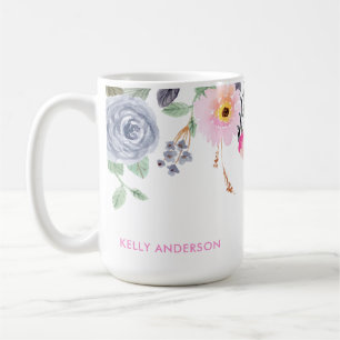 Snyggt Monogram Botaniskt Blommönster Kaffemugg