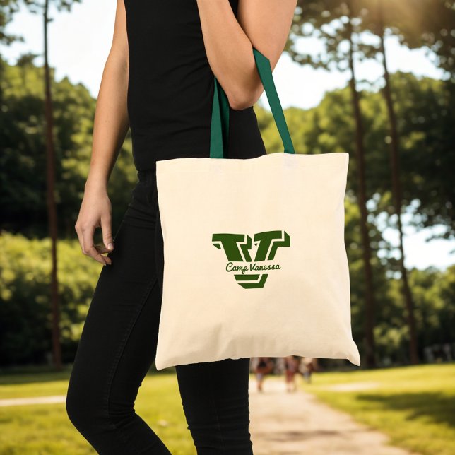 Snyggt Monogram Grönt för första Camp Bach Tygkasse (Stylish Camp Bach Monogram tote with the bride's name and initial makes a great welcome gift)