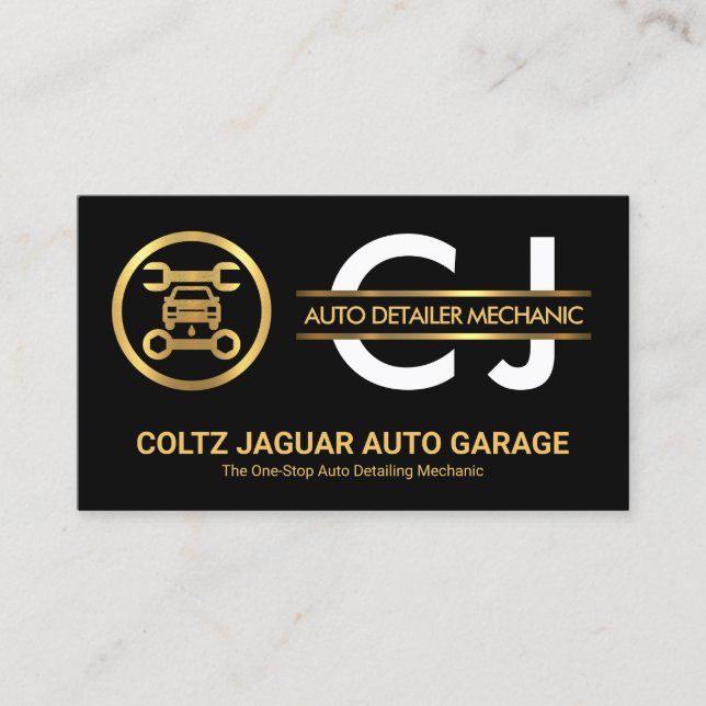 Snyggt Monogram Guld Auto Garage Visitkort (Framsida)
