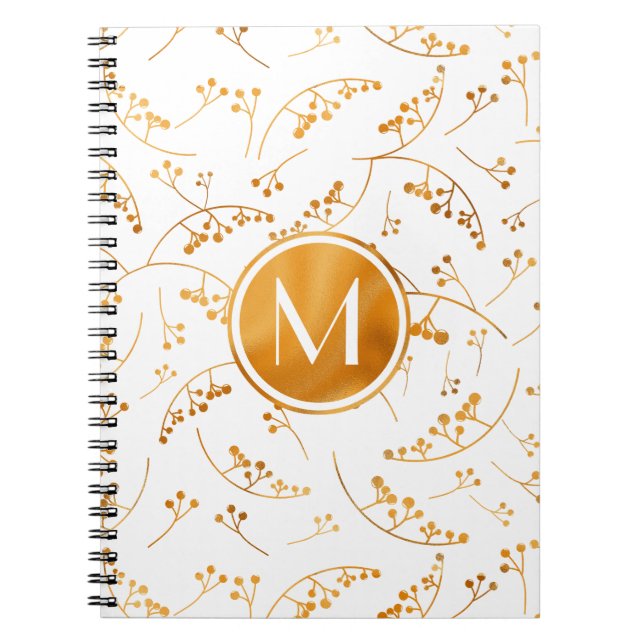 Snyggt monogram guld bär mönster på vitt anteckningsbok (Framsidan)