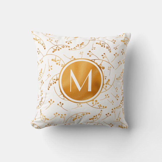 Snyggt monogram guld bär på vita mönster kudde (Framsida)
