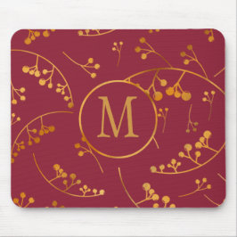 Snyggt monogram guld marsala rosa berry mönster musmatta