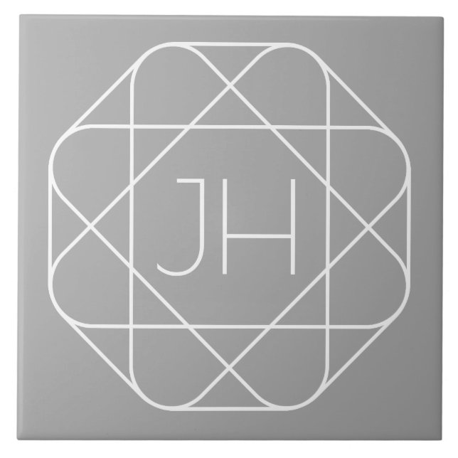 Snyggt monogram, hip logotyp stil vibe | Grå & Vit Kakelplatta (Framsidan)