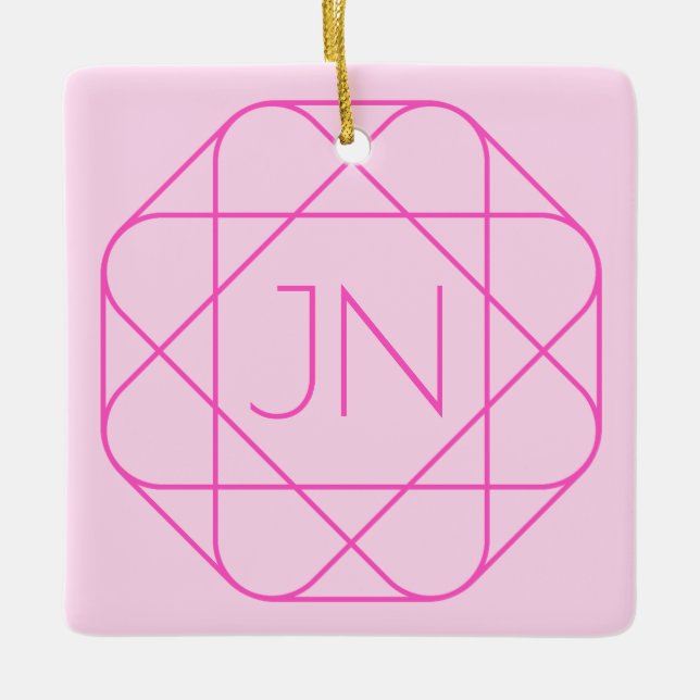Snyggt monogram, hip logotypstil | Rosa & Magenta Julgransprydnad Keramik (Framsida)
