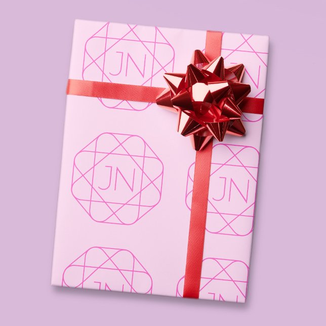 Snyggt monogram, hip logotypstil | Rosa & Magenta Presentpapper (Skapare uppladdad)