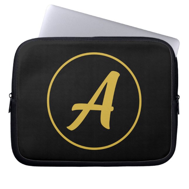 Snyggt Monogram Initial Brev Guld Färg Black Laptop Fodral (Framsidan)