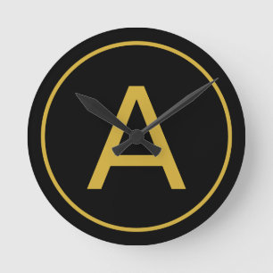 Snyggt Monogram Initial Brev Guld Färg Black Rund Klocka