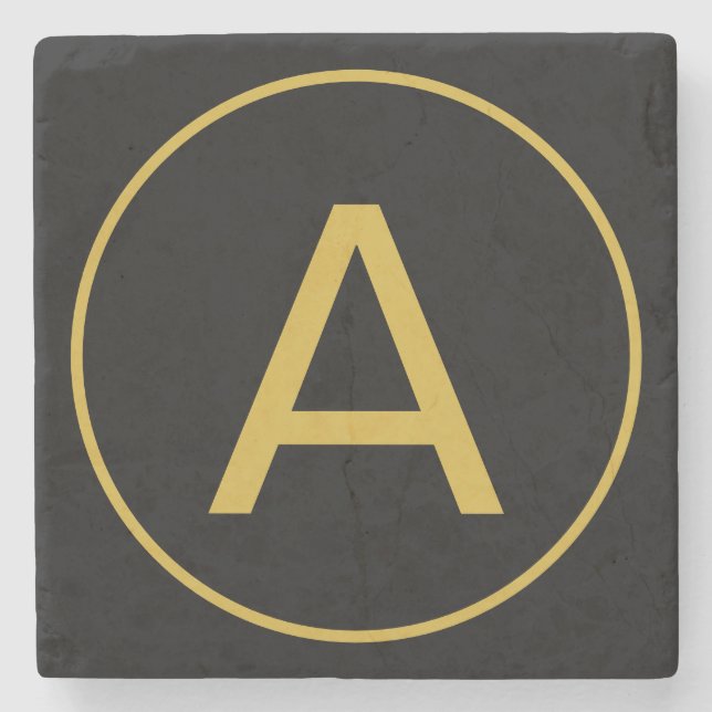 Snyggt Monogram Initial Brev Guld Färg Black Stenunderlägg (Framsidan)