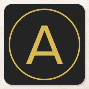 Snyggt Monogram Initial Brev Guld Färg Black Underlägg Papper Kvadrat