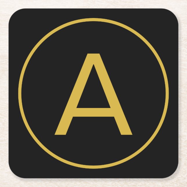 Snyggt Monogram Initial Brev Guld Färg Black Underlägg Papper Kvadrat (Framsidan)