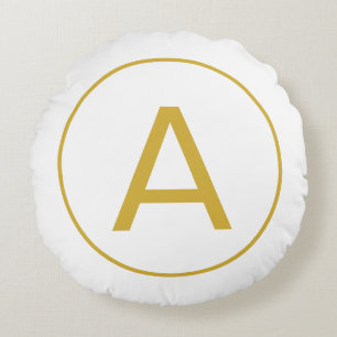 Snyggt Monogram Initial Brev Guld Färg White Rund Kudde