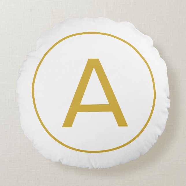 Snyggt Monogram Initial Brev Guld Färg White Rund Kudde (Framsidan)