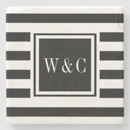 Snyggt Monogram Initialer Black White Rand Stenunderlägg