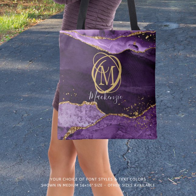 Snyggt Monogram Lila Agate Guld Glitter Tygkasse (Skapare uppladdad)