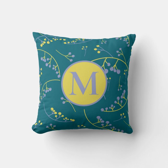 Snyggt monogram lilax gult bär mönster kudde (Framsida)