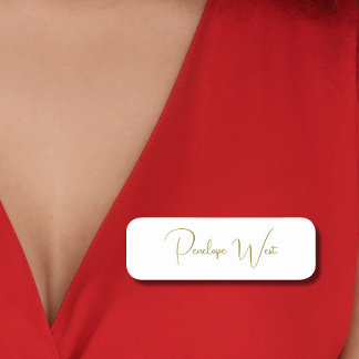 Snyggt Monogram Modern Minimal White Guld-skript Namnbricka