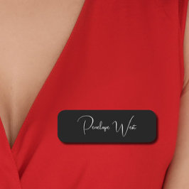 Snyggt Monogram Modern Minimalist Black Script Namnbricka