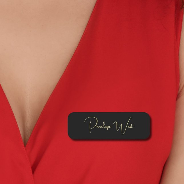 Snyggt Monogram Modern Minimalist Black Script Namnbricka (Skapare uppladdad)