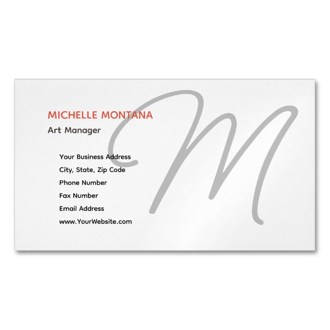 Snyggt Monogram Modern Minimalist Plain Magnetiska Visitkort (Framsida)
