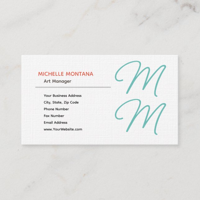 Snyggt Monogram Modern Minimalist Plain Visitkort (Framsida)