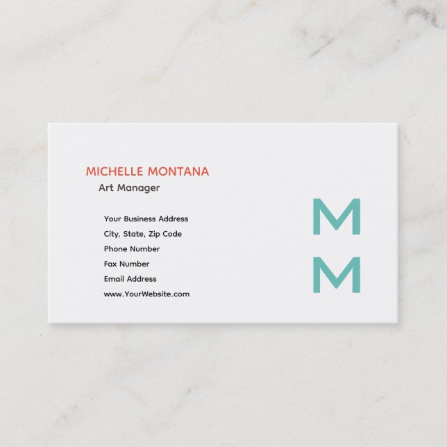 Snyggt Monogram Modern Minimalist Plain Visitkort (Framsida)