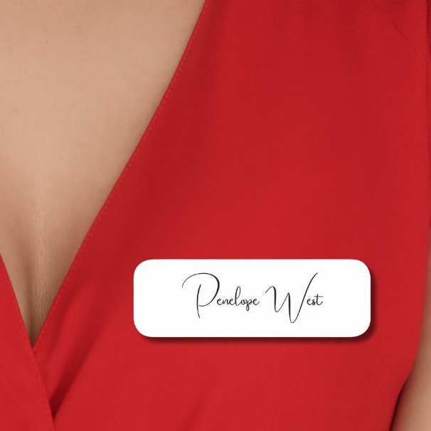 Snyggt Monogram Modern Minimalist White Script Namnbricka (Skapare uppladdad)