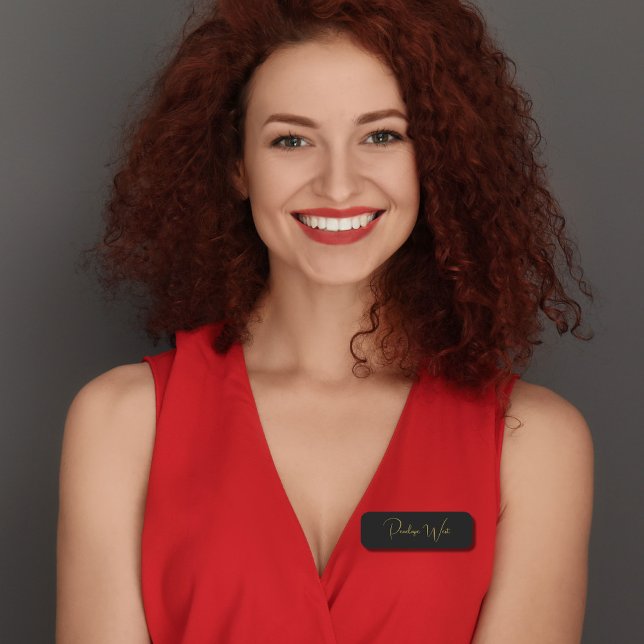 Snyggt Monogram Modern Minimum Black Guld Namnbricka (Skapare uppladdad)