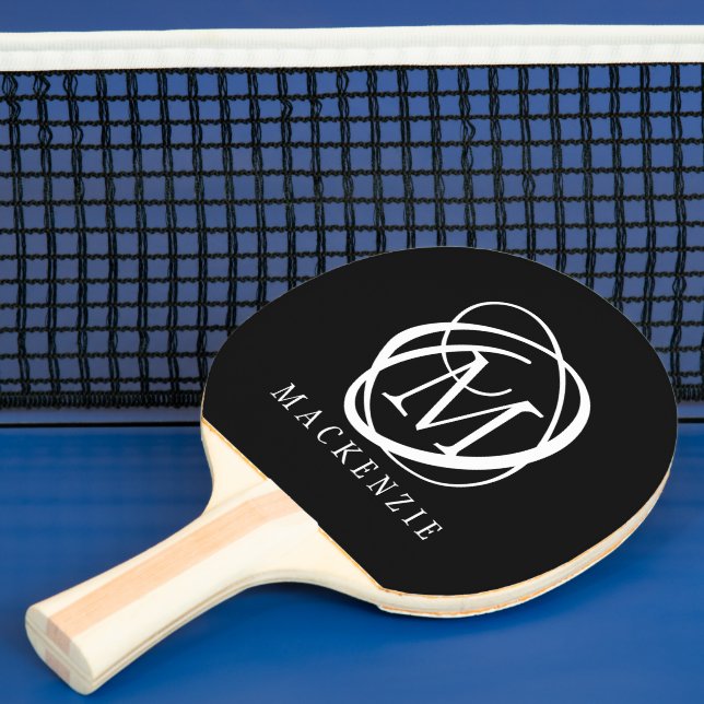 Snyggt Monogram Namn Black White Pingisracket (Insitu)