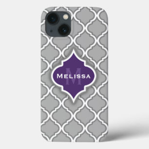 Snyggt Monogram Namn Lila Grått Moroccan Mönster