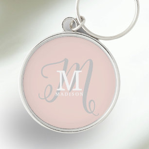 Snyggt Monogram och Namn Calligraphy Rosa Rund Silverfärgad Nyckelring