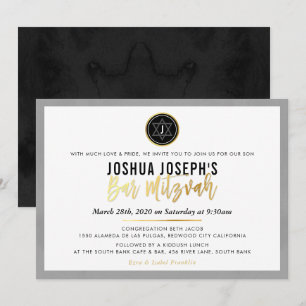 SNYGGT MONOGRAM PUB MITZVAH svart guld-skript Inbjudningar