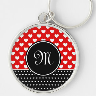 Snyggt Monogram, Rödrosa och svart Rund Silverfärgad Nyckelring