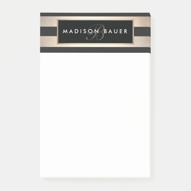 Snyggt Monogram stripe Black och Guld Post-it Block (Framsida)