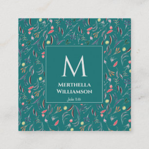 Snyggt MONOGRAM Teal Blue-Blommigt Fyrkantigt Visitkort