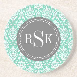 Snyggt Monogram Trio Mint Damask Underlägg Sandsten