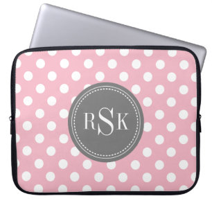 Snyggt Monogram Trio Rosa Polka dots Laptop Sleeve