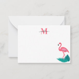 Snyggt Monogram Tropical Löv Rosa Flamingo 2 Anteckningskort