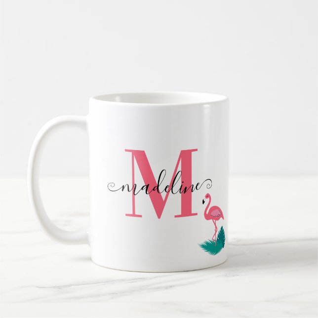 Snyggt Monogram Tropical Löv Shock rosa Flamingo Kaffemugg (Vänster)