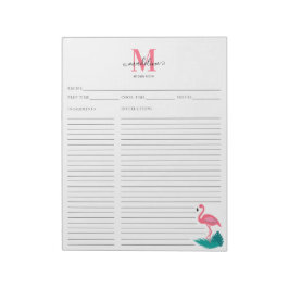 Snyggt Monogram Tropical Rosa Flamingo Recipe Anteckningsblock