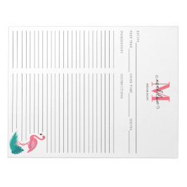 Snyggt Monogram Tropical Rosa Flamingo Recipe Anteckningsblock