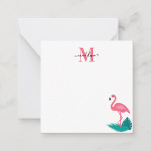 Snyggt Monogram Tropical Rosa Flamingo Square 2 Anteckningskort