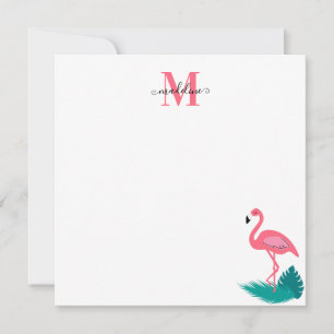 Snyggt Monogram Tropical Rosa Flamingo Square Anteckningskort